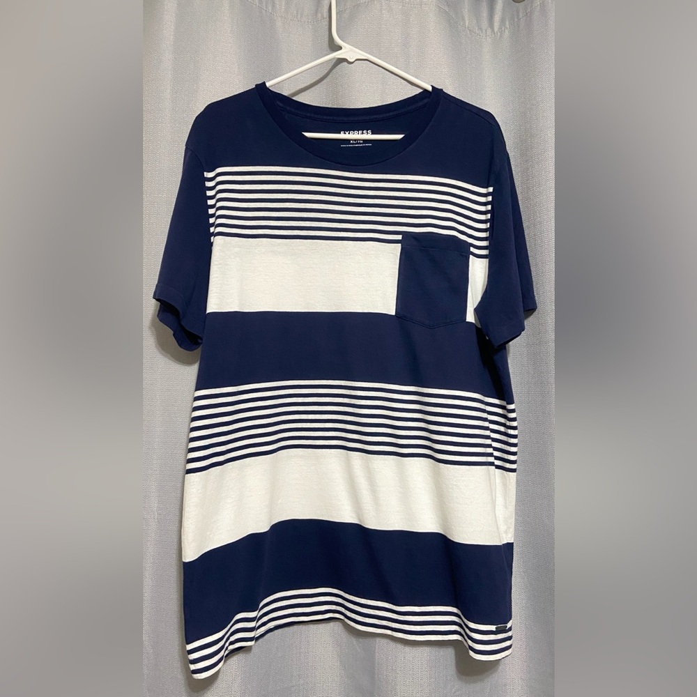 Express Mens T-Shirt |Short Sleeves Striped XL Navy & White